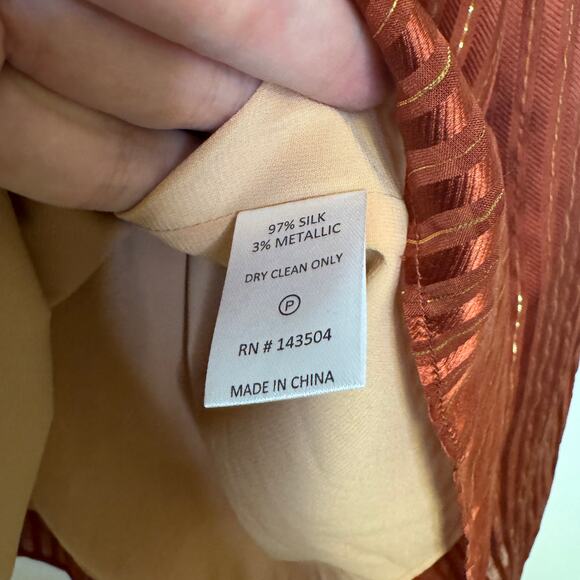 Marie Oliver Estelle Blouse - Silk Metallic Stripe Ruffled Neck Top - Picture 5 of 7